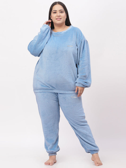 Klotthe Women Blue Wool Blend Solid Night Suit