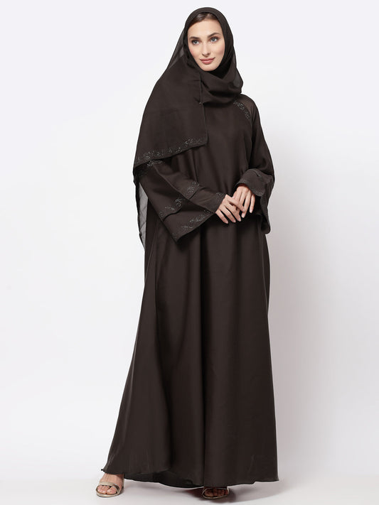 Klotthe Women Brown Embellished Burqa With Scarves