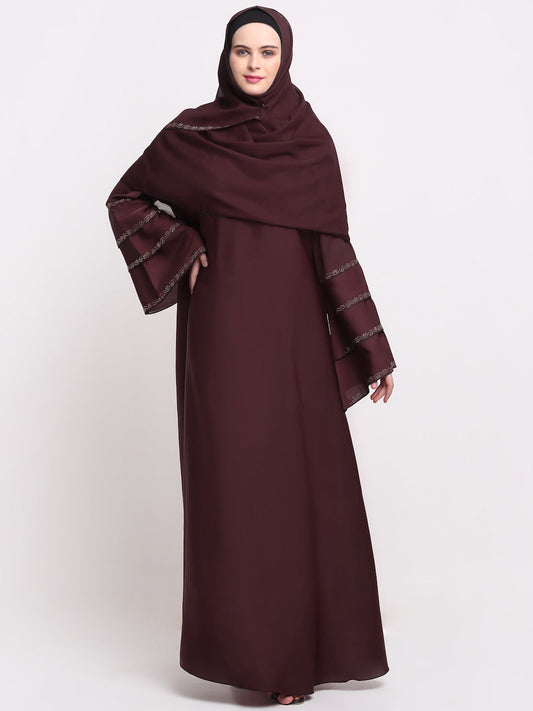 Klotthe Women Burgundy Embellished Burqa With Scarves