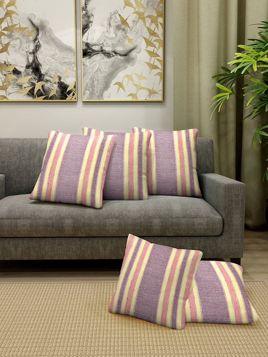KLOTTHE Set of Five Purple Poly Cotton Cushion Covers With Microfibre Fillers (35X35 cm)