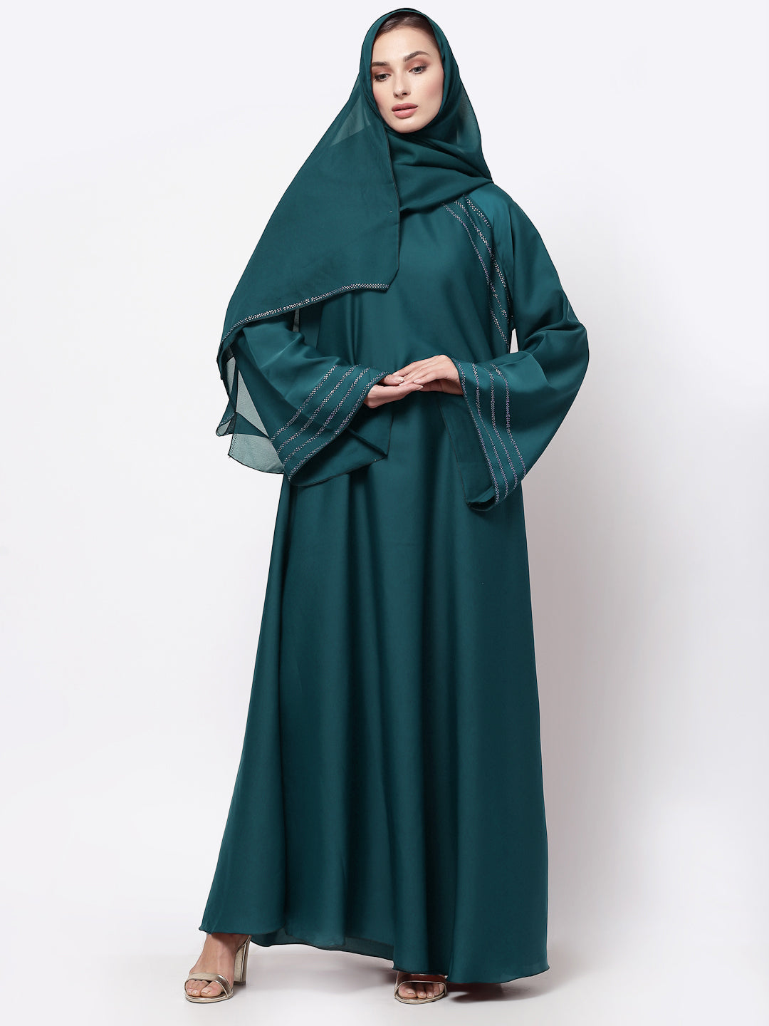 Klotthe Women Turquise Embellished Burqa With Scarves