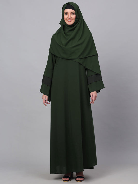Klotthe Women Olive Embellished Burqa With Scarves