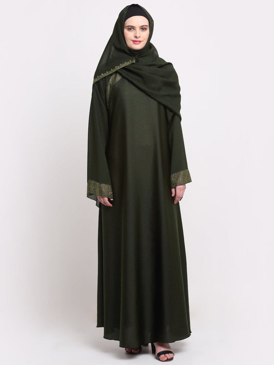 Klotthe Women Green Solid Burqa With Scarf
