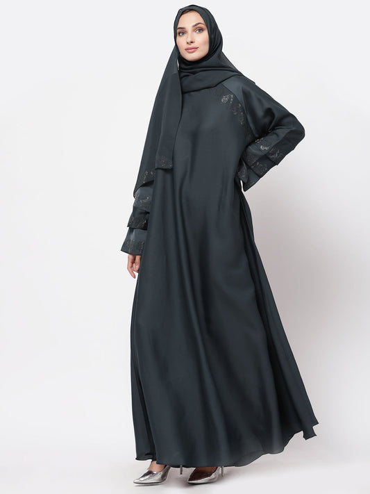 Klotthe Women Grey Embellished Burqa With Scarves