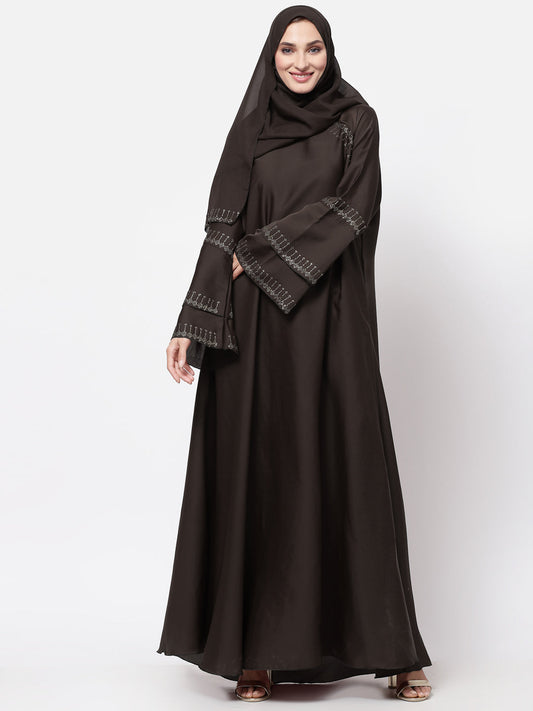 Klotthe Women Brown Embellished Burqa With Scarves
