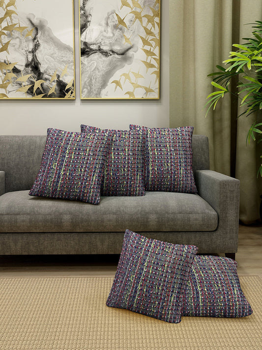 KLOTTHE Set of Five Multi Poly Cotton Cushion Covers With Microfibre Fillers (40X40 cm)