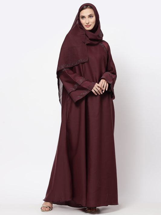 Klotthe Women Maroon Embellished Burqa With Scarves