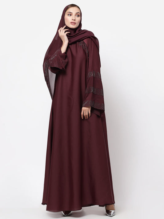 Klotthe Women Maroon Embellished Burqa With Scarves