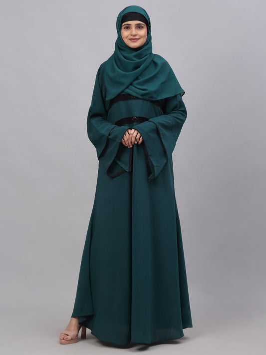 Klotthe Women Turq Embellished Burqa With Scarves