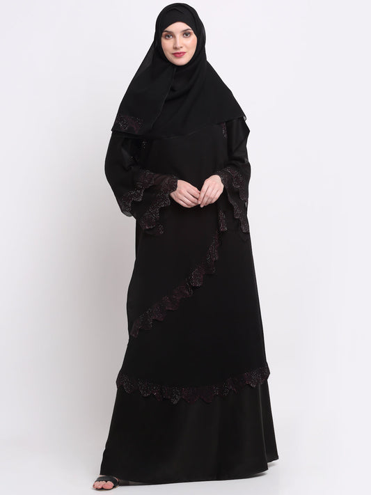Klotthe Women Black Solid Burqa With Scarf