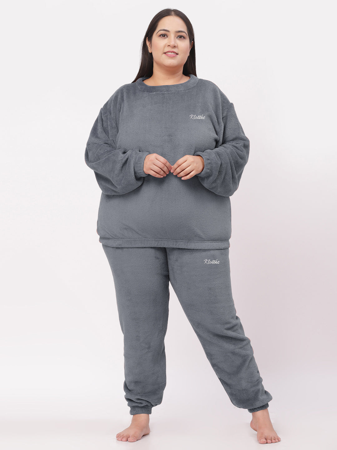 Klotthe Women Grey Wool Blend Solid Night Suit