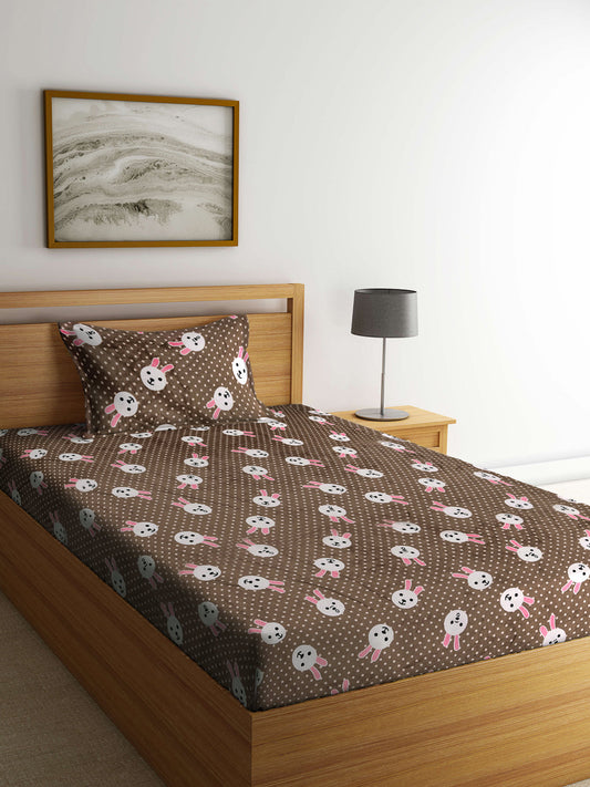 Klotthe Multicolor Cartoon Characters Woolen Fitted Single Bed Sheet with Pillow Cover