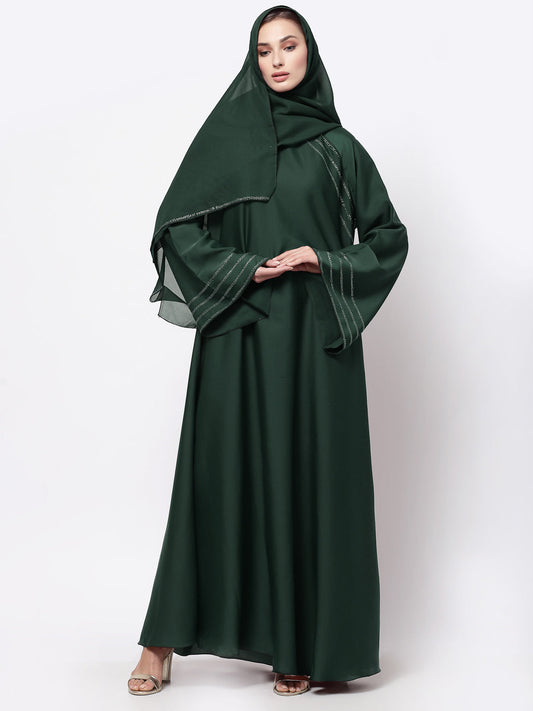 Klotthe Women Green Embellished Burqa With Scarves