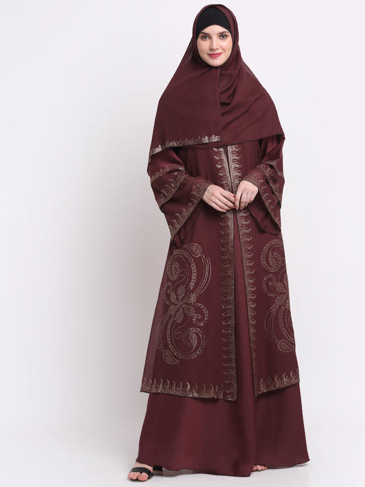Klotthe Women Maroon Embellished Burqa With Scarves