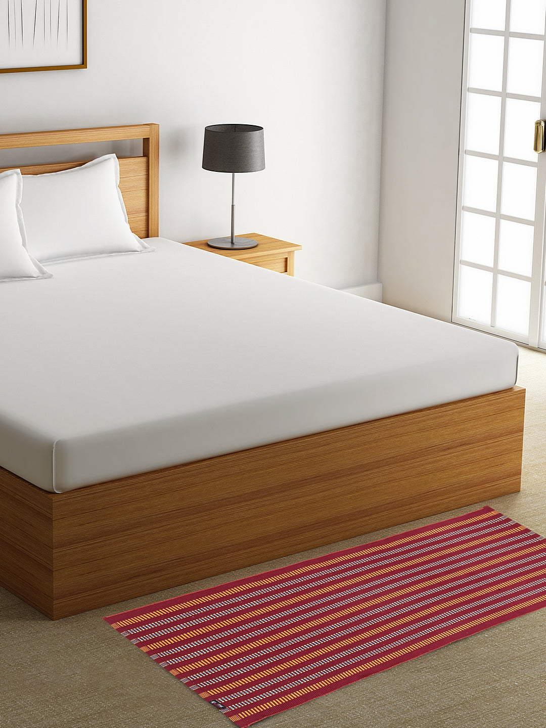 Klotthe Red Striped  Cotton Anti-Skid Rugs