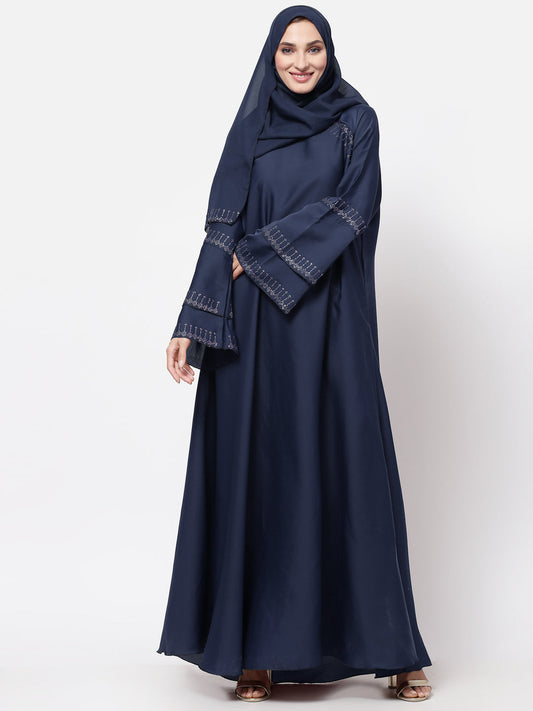 Klotthe Women Blue Embellished Burqa With Scarves