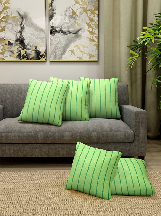 KLOTTHE Set of Five ParrotGreen Cotton Striped Cushion Covers