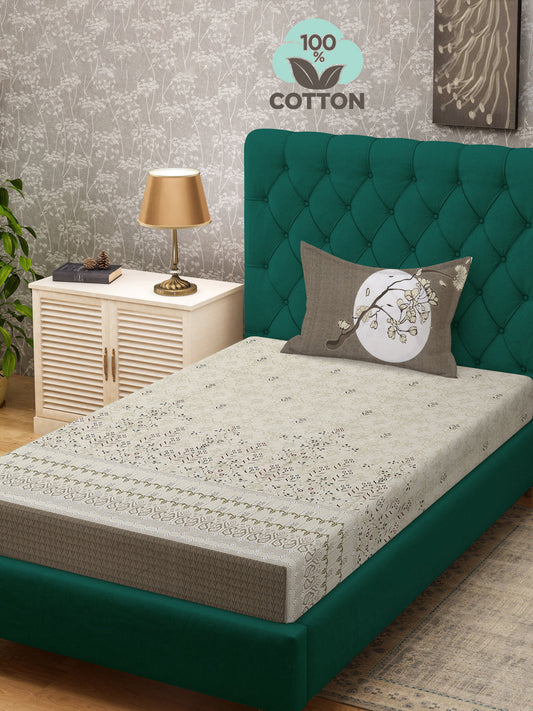 Klotthe Brown Floral 400 TC Pure Cotton Single Bedsheet with Pillow Cover