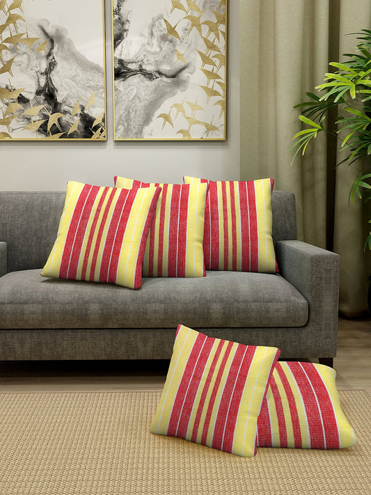 KLOTTHE Set of Five Red Poly Cotton Cushion Covers With Microfibre Fillers (35X35 cm)