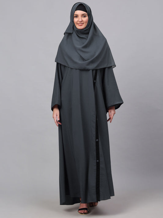 Klotthe Women Grey Embellished Burqa With Scarves