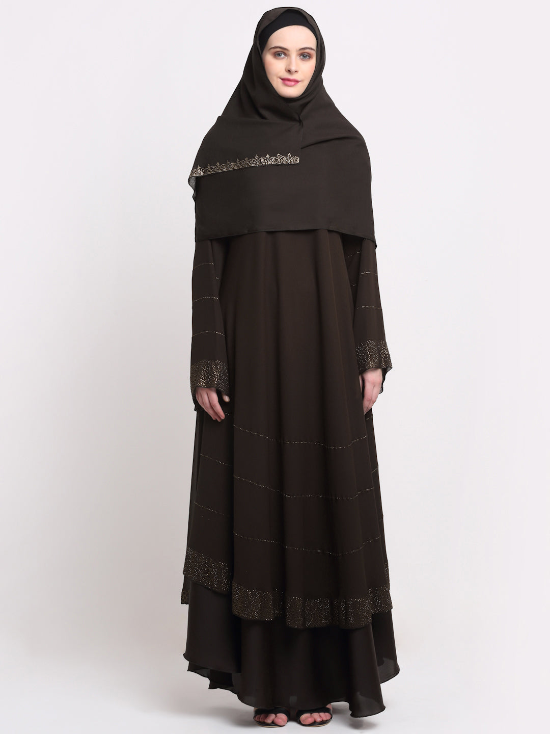 Klotthe Women Brown Embellished Burqa With Scarves