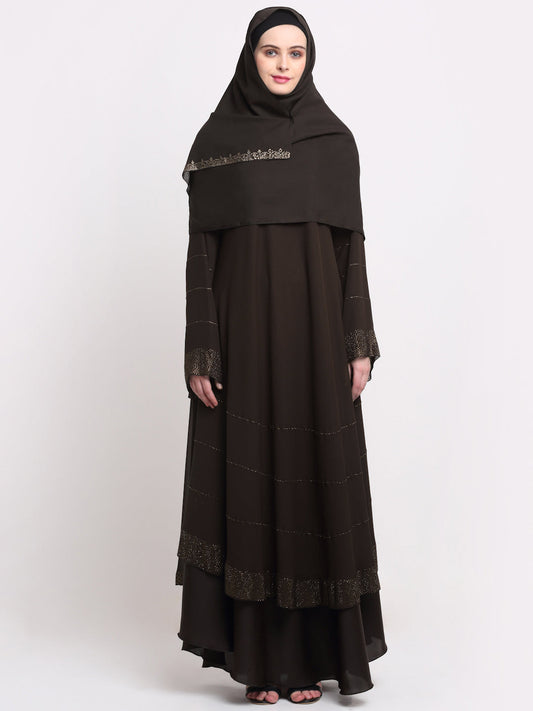 Klotthe Women Brown Embellished Burqa With Scarves
