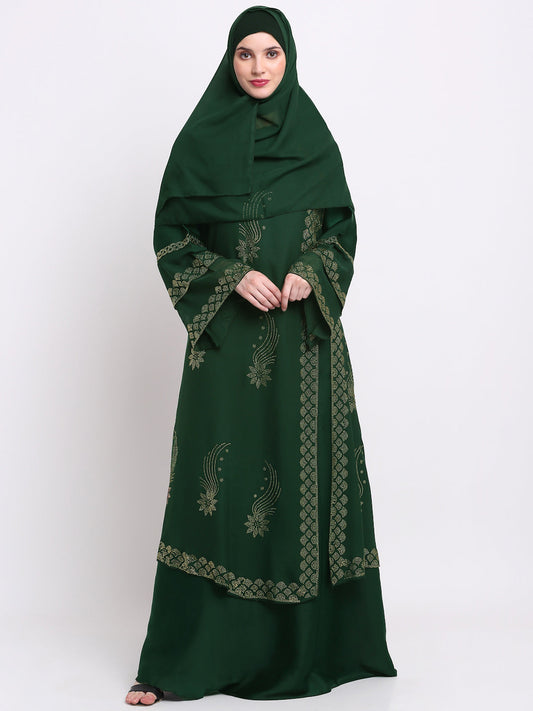 Klotthe Women Green Embellished Burqa With Scarves