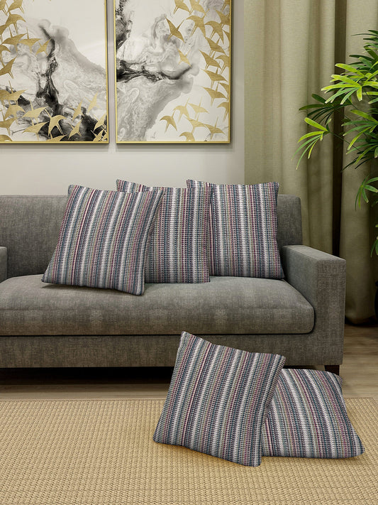 KLOTTHE Set of 5 Multi Cotton Self Design Cushion Covers (40X40 cm)