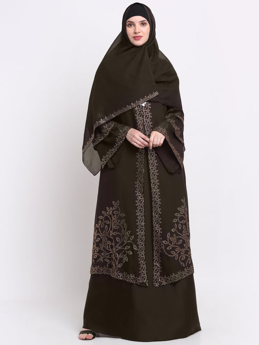 Klotthe Women Brown Embellished Burqa With Scarves