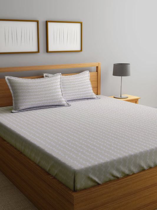 Klotthe Beige Abstract 300 TC Cotton Blend Fitted Double Bedsheet with 2 Pillow covers