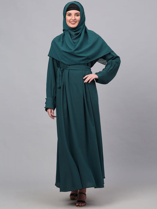 Klotthe Women Turq Embellished Burqa With Scarves