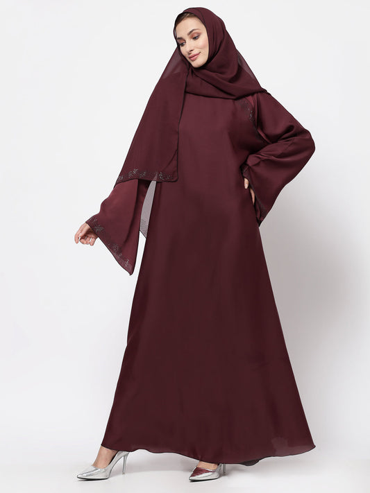 Klotthe Women Maroon Embellished Burqa With Scarves