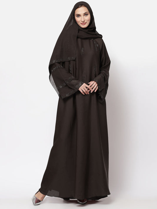 Klotthe Women Brown Embellished Burqa With Scarves