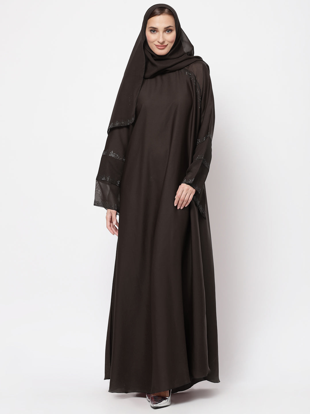 Klotthe Women Brown Embellished Burqa With Scarves