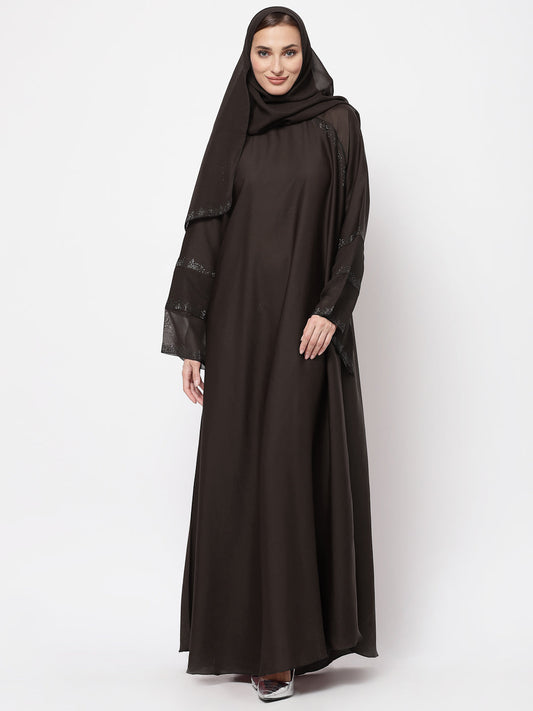 Klotthe Women Brown Embellished Burqa With Scarves