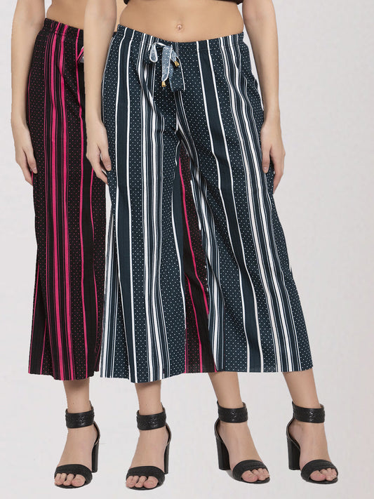 KLOTTHE Set of Two Multi Viscose Rayon Printed Women Palazzos