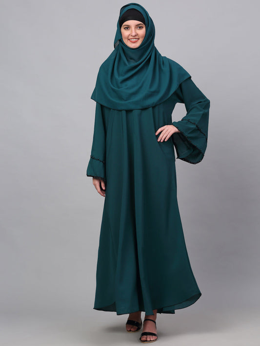 Klotthe Women Turq Embellished Burqa With Scarves