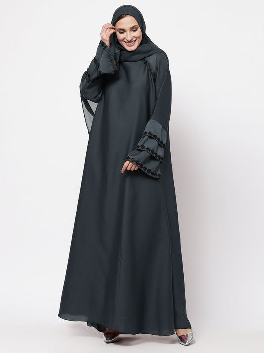 Klotthe Women Grey Embellished Burqa With Scarves