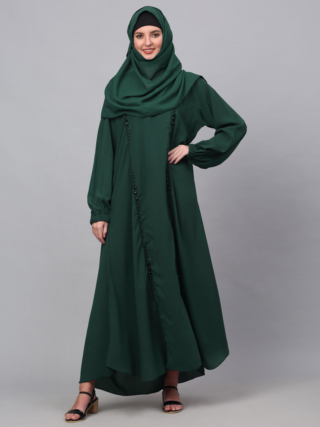 Klotthe Women Green Embellished Burqa With Scarves