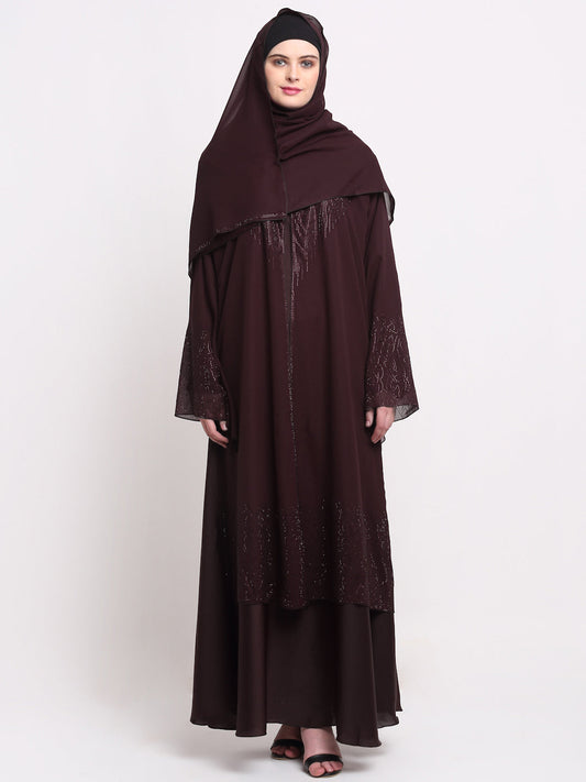 Klotthe Women Burgundy Embellished Burqa With Scarves