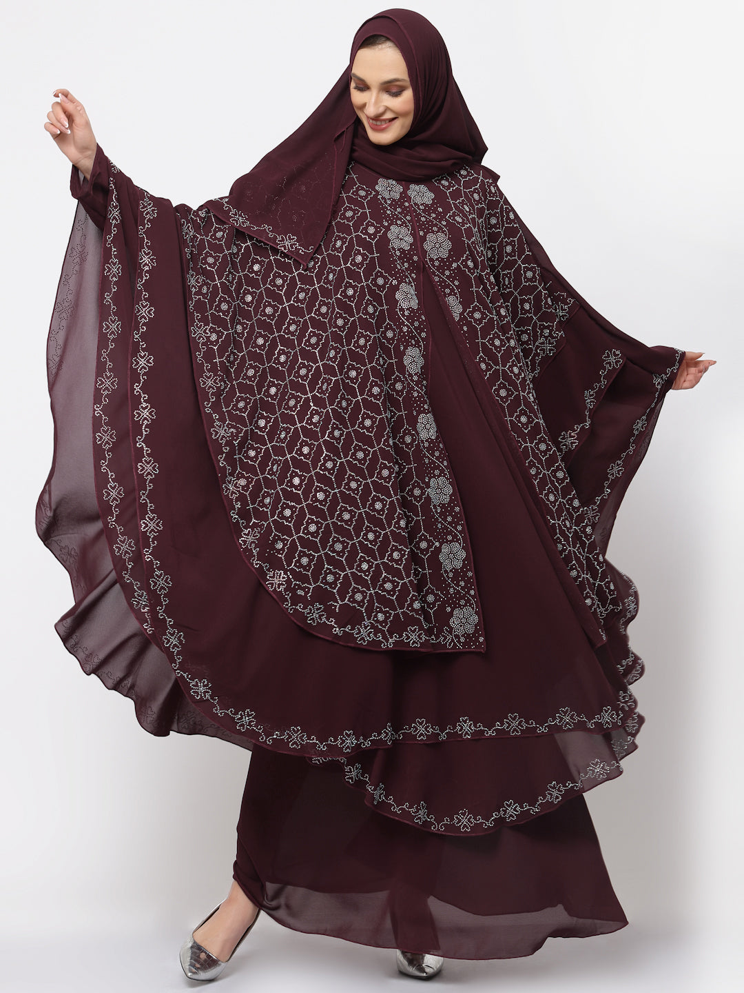 Klotthe Women Maroon Embellished Burqa With Scarves