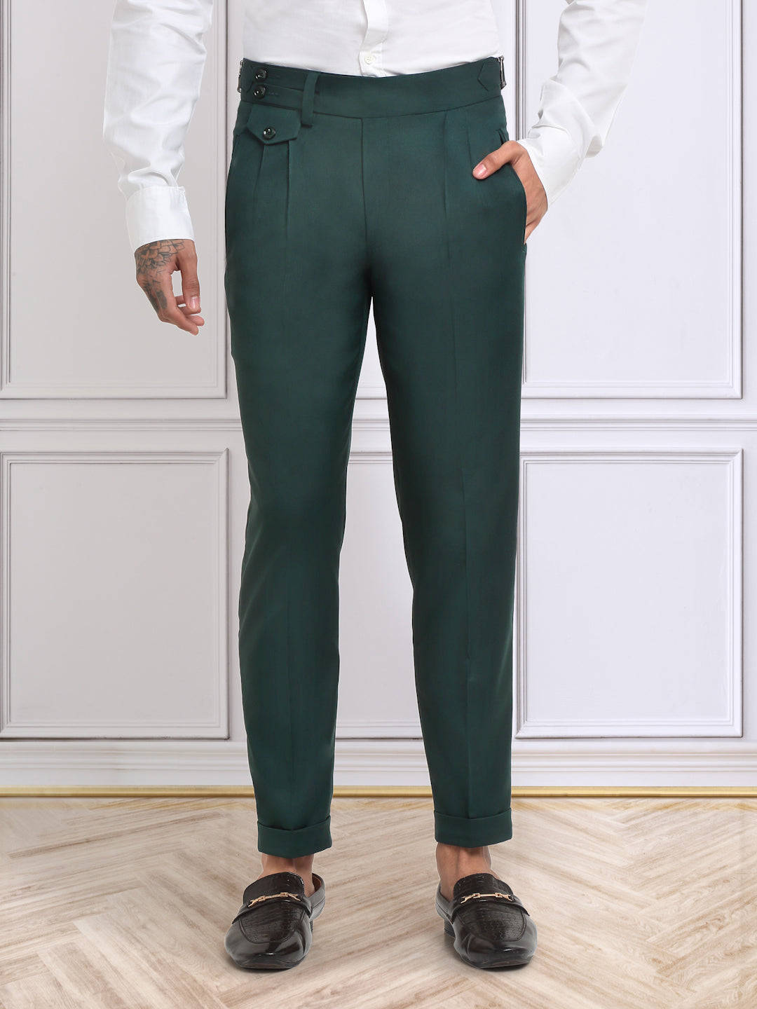 Italian Style Formal Gurkha Pant-BottleGreen