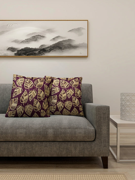KLOTTHE Set of Two Purple Cotton Silk Embroidered Cushion Covers