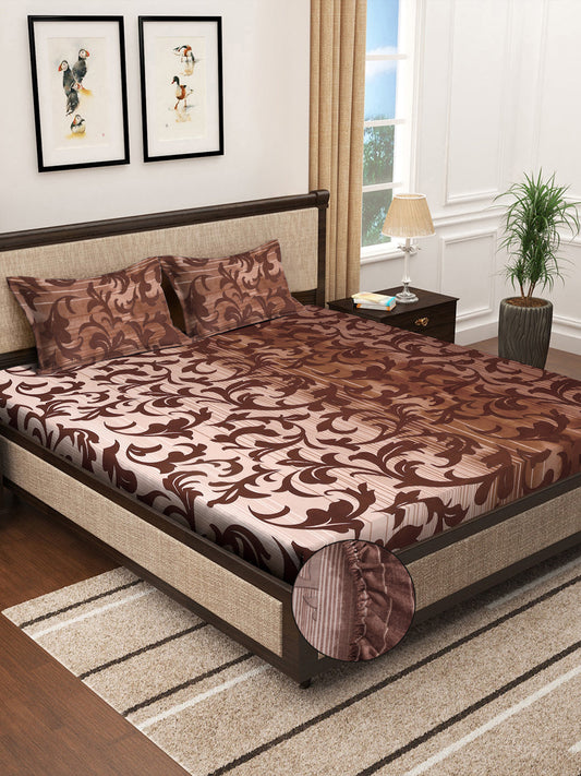 Klotthe Multicolor Floral 300 TC Cotton Blend Fitted Double Bedsheet with 2 Pillow Covers