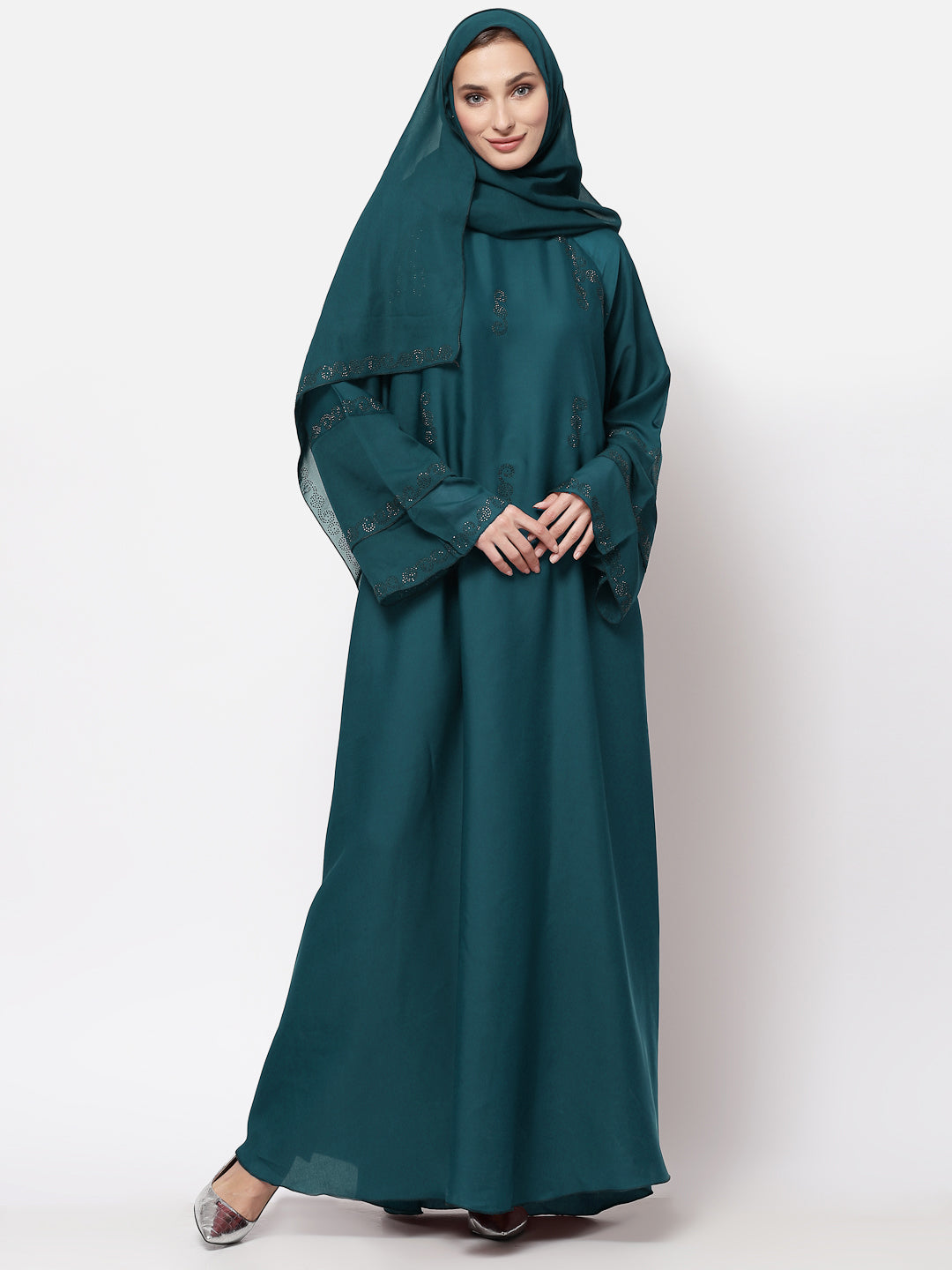 Klotthe Women Turquise Embellished Burqa With Scarves