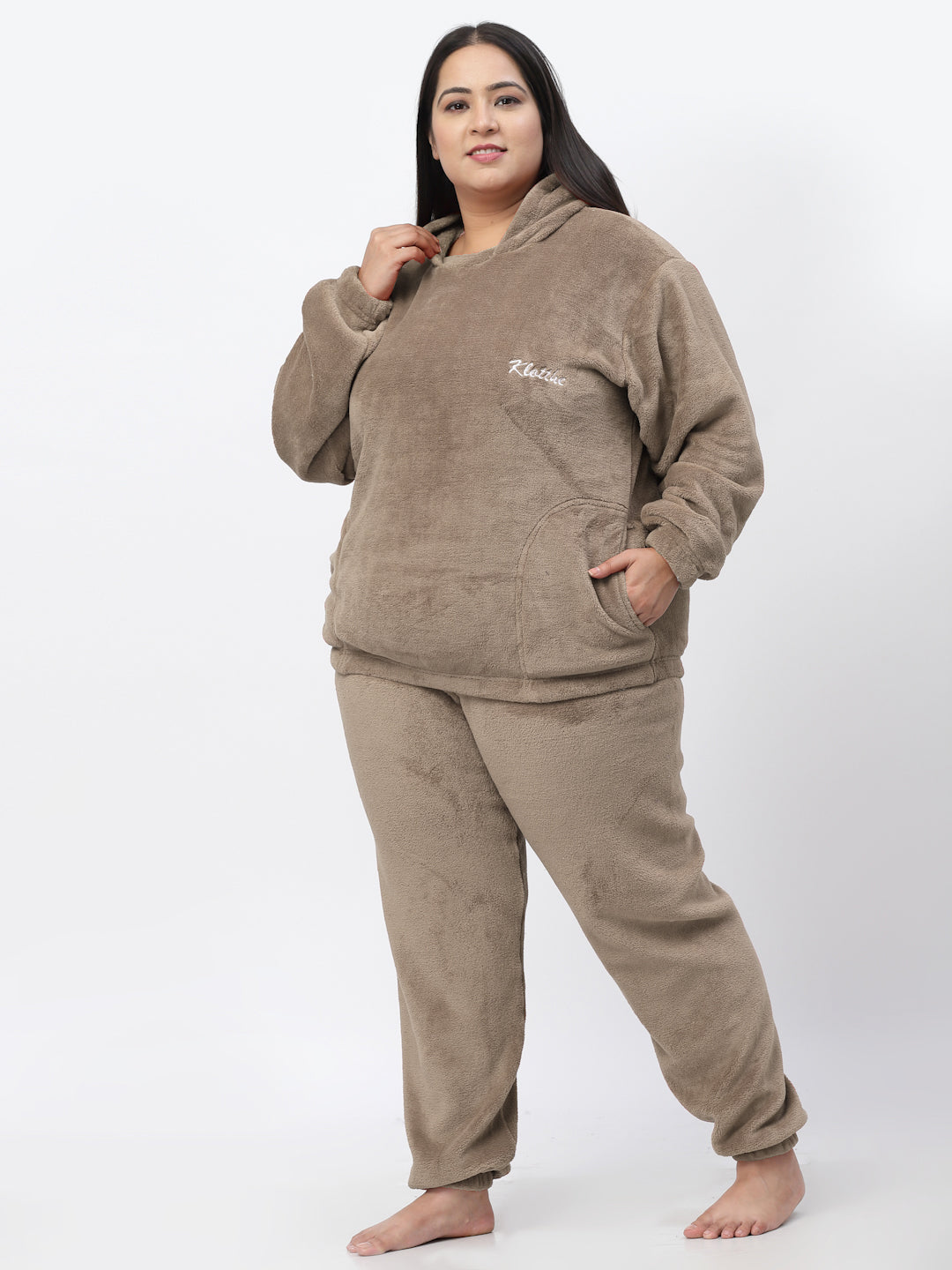 Klotthe Women Beige Wool Blend Solid Night Suit