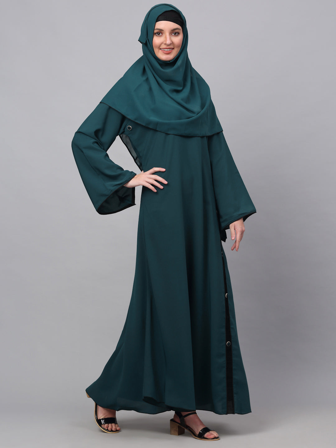 Klotthe Women Turq Embellished Burqa With Scarves