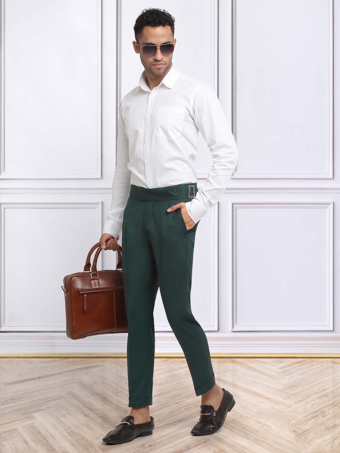 Italian Style Formal Gurkha Pant-BottleGreen