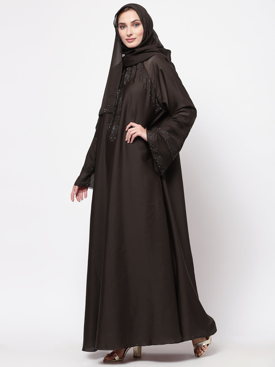 Klotthe Women Brown Embellished Burqa With Scarves