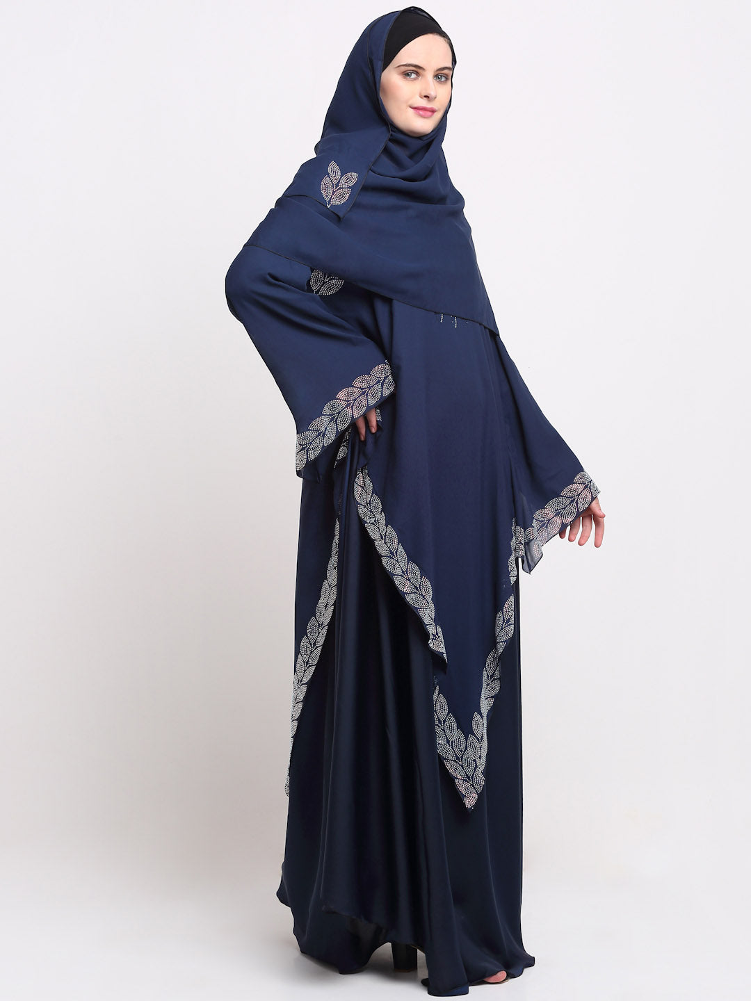 Klotthe Women Navy Blue Solid Burqa With Scarf
